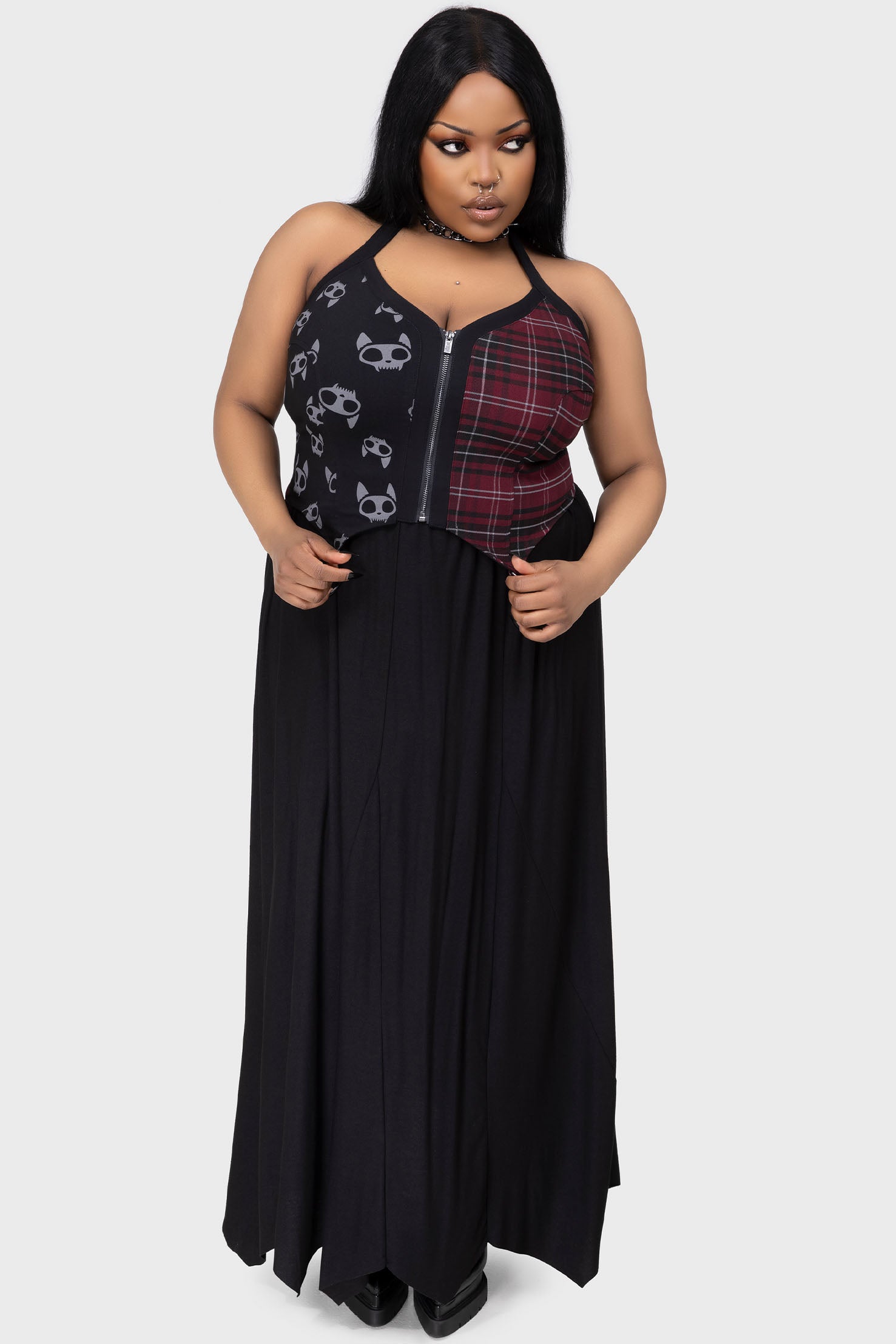 KILLSTAR Vampurr Halter Top - Gothic Zip Front & Adjustable Neck