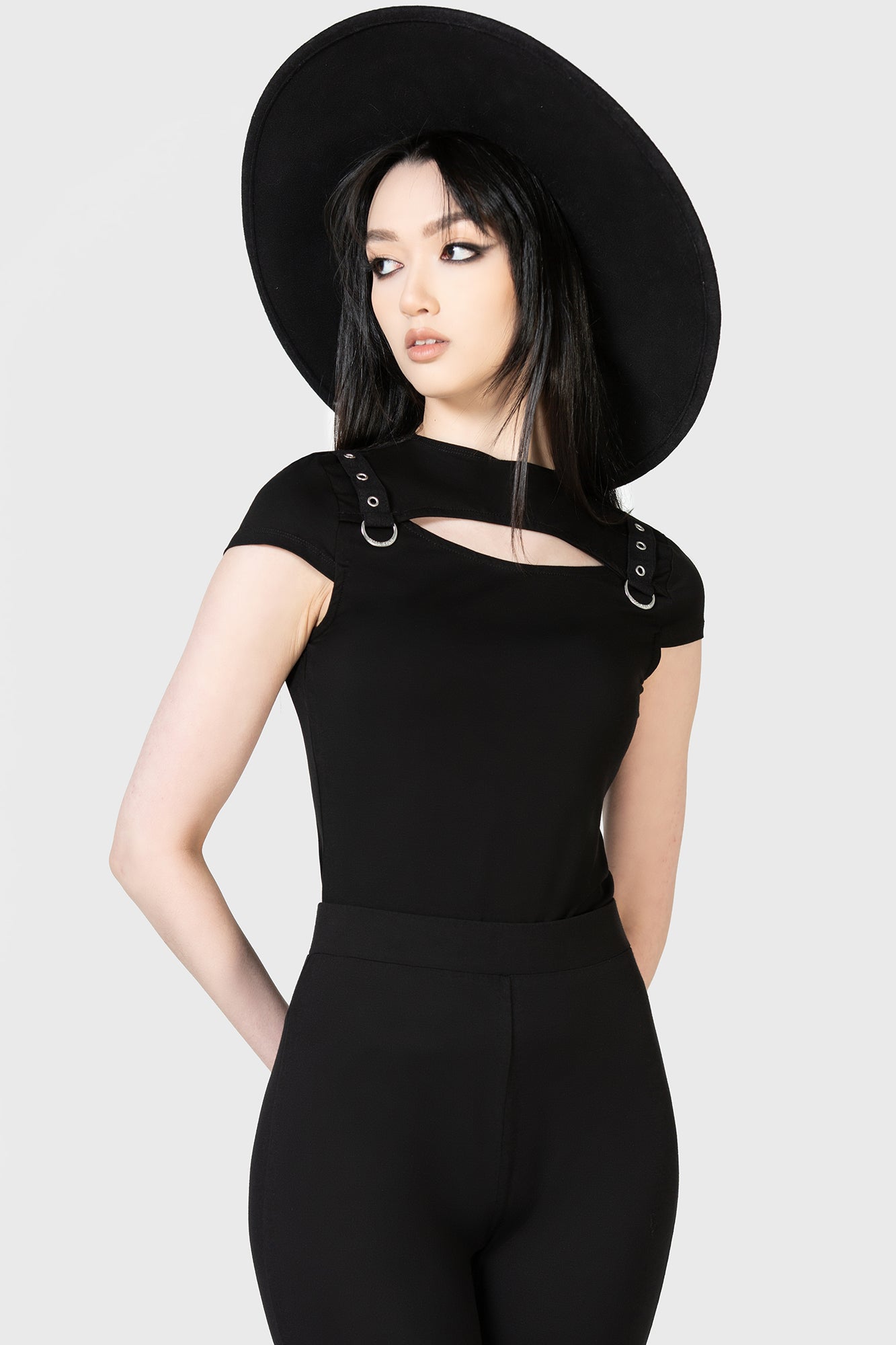 Killstar Xara Keyhole Top - Soft Jersey Fitted Blouse