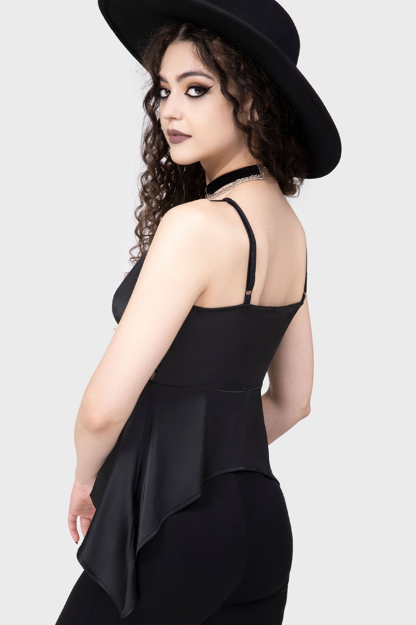 Zaria Cold Shoulder Lace Top with V-Neck & Adjustable Straps