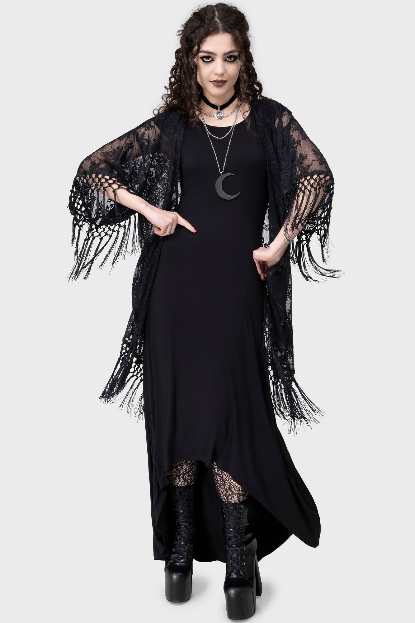 Killstar Witch Hazel Lace Kimono Robe with Tassel Detailing