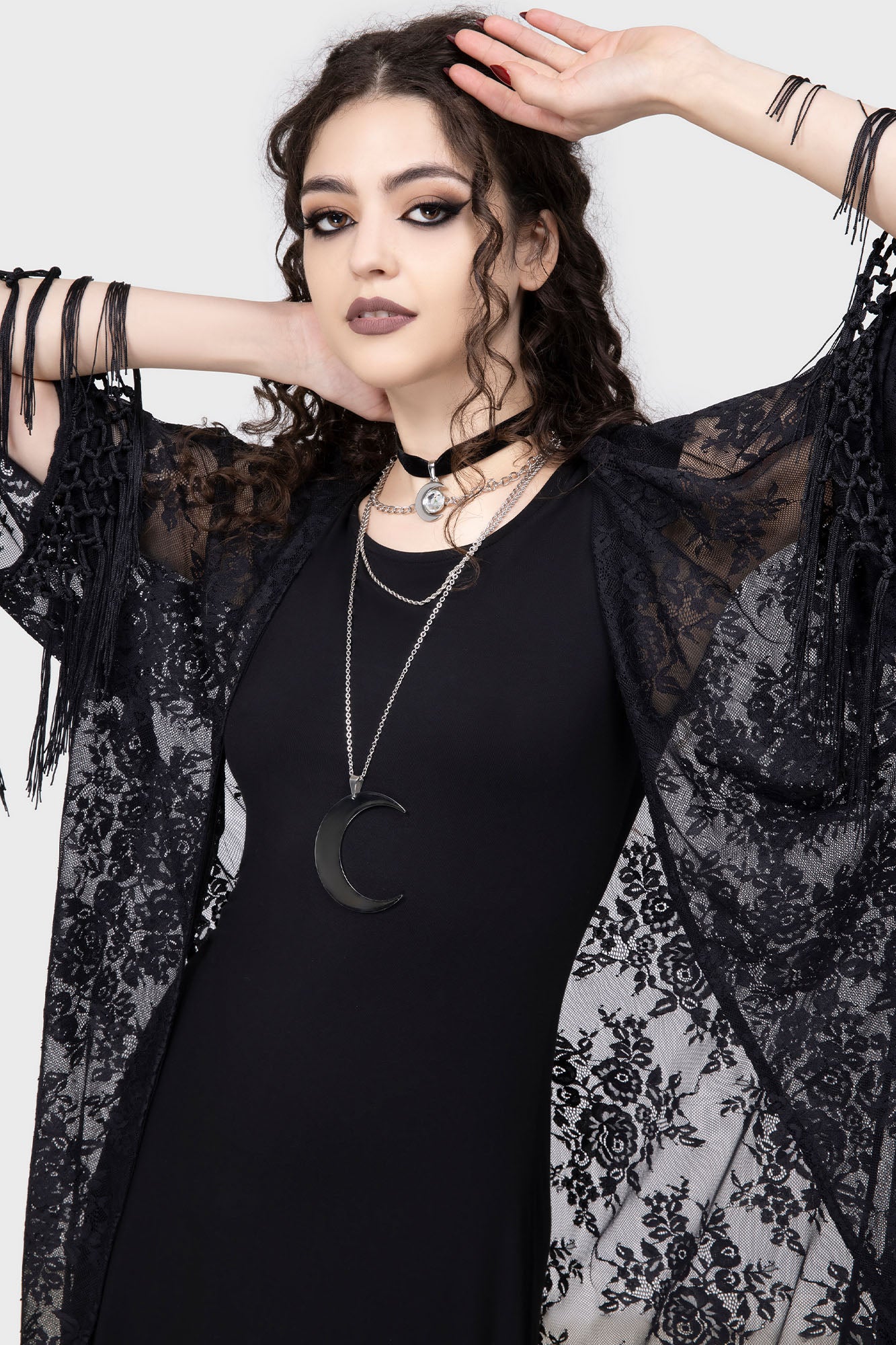 Killstar Witch Hazel Lace Kimono Robe with Tassel Detailing
