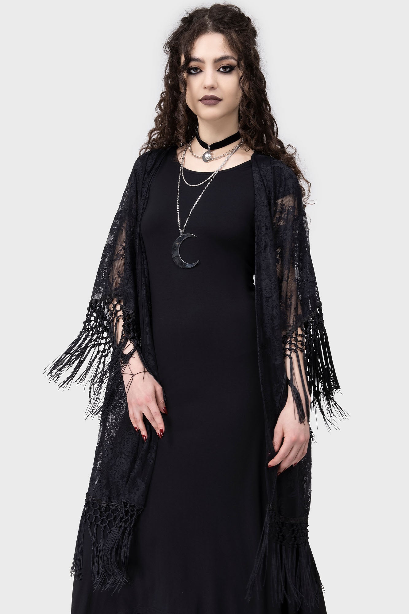 Killstar Witch Hazel Lace Kimono Robe with Tassel Detailing