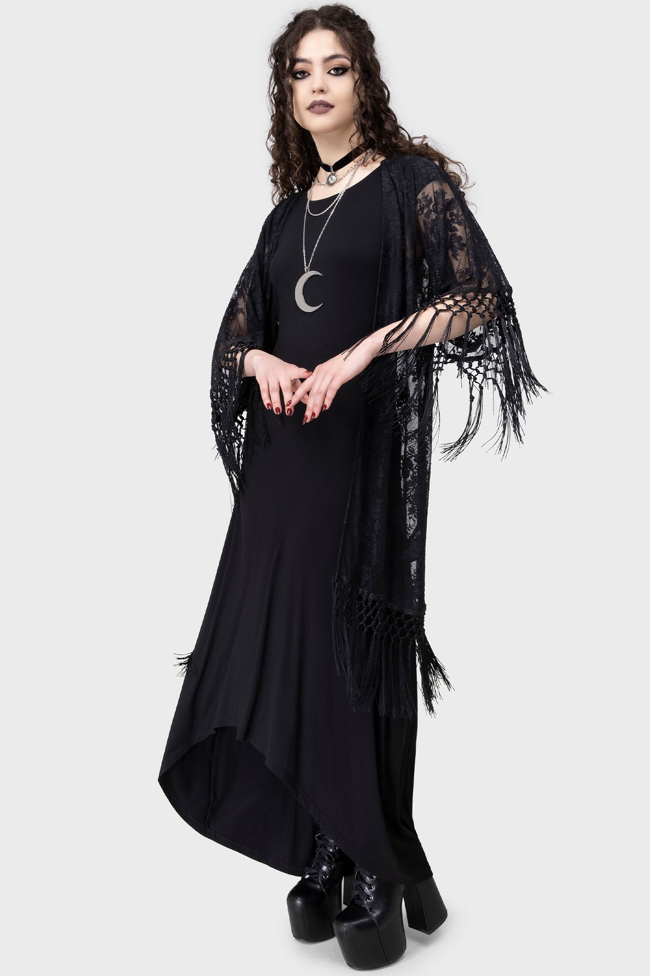 Killstar Witch Hazel Lace Kimono Robe with Tassel Detailing