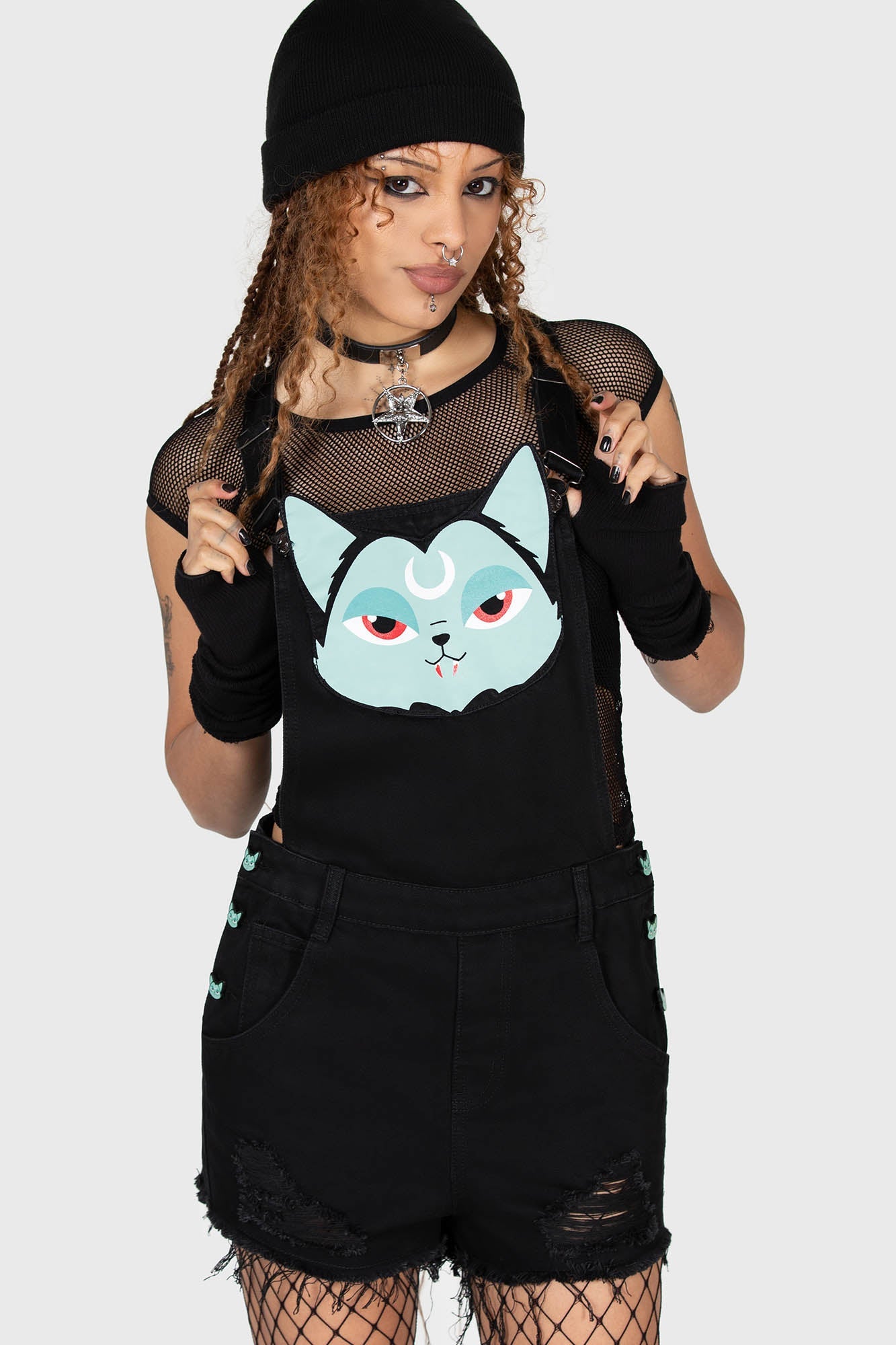 Killstar Lil Vampurr Denim Overalls - Gothic Distressed Fit