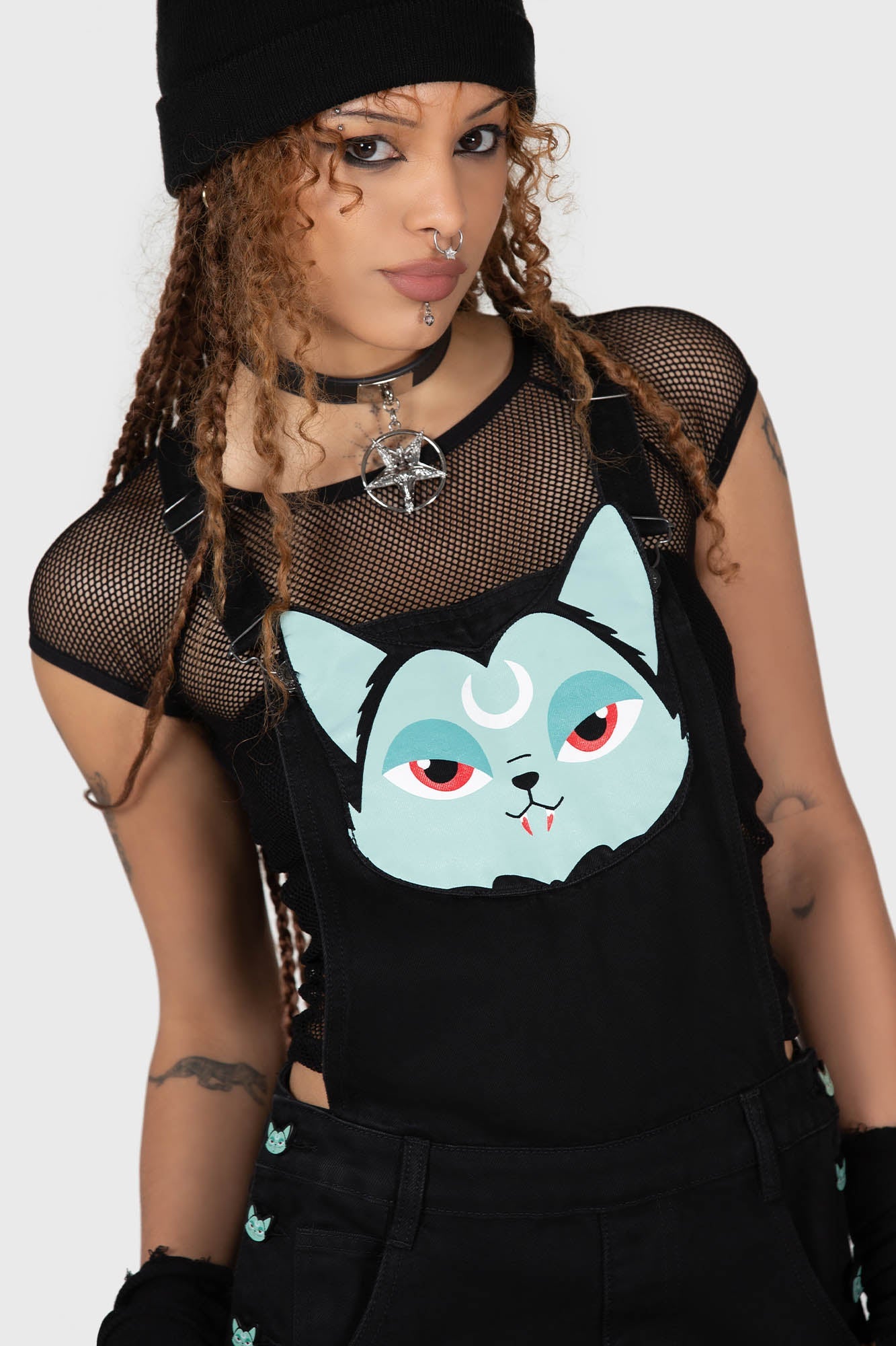 Killstar Lil Vampurr Denim Overalls - Gothic Distressed Fit