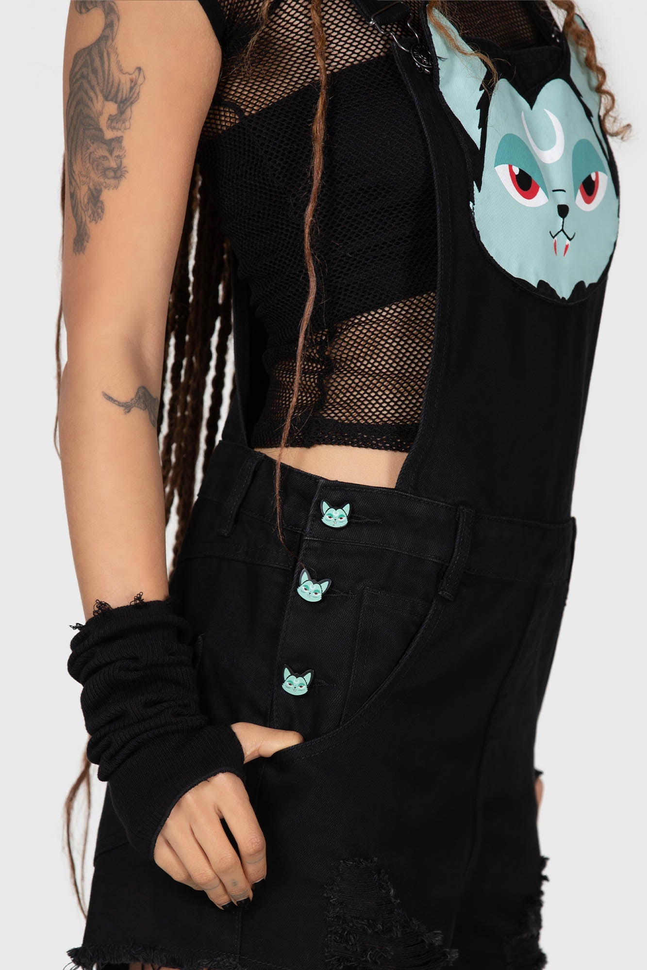 Killstar Lil Vampurr Denim Overalls - Gothic Distressed Fit