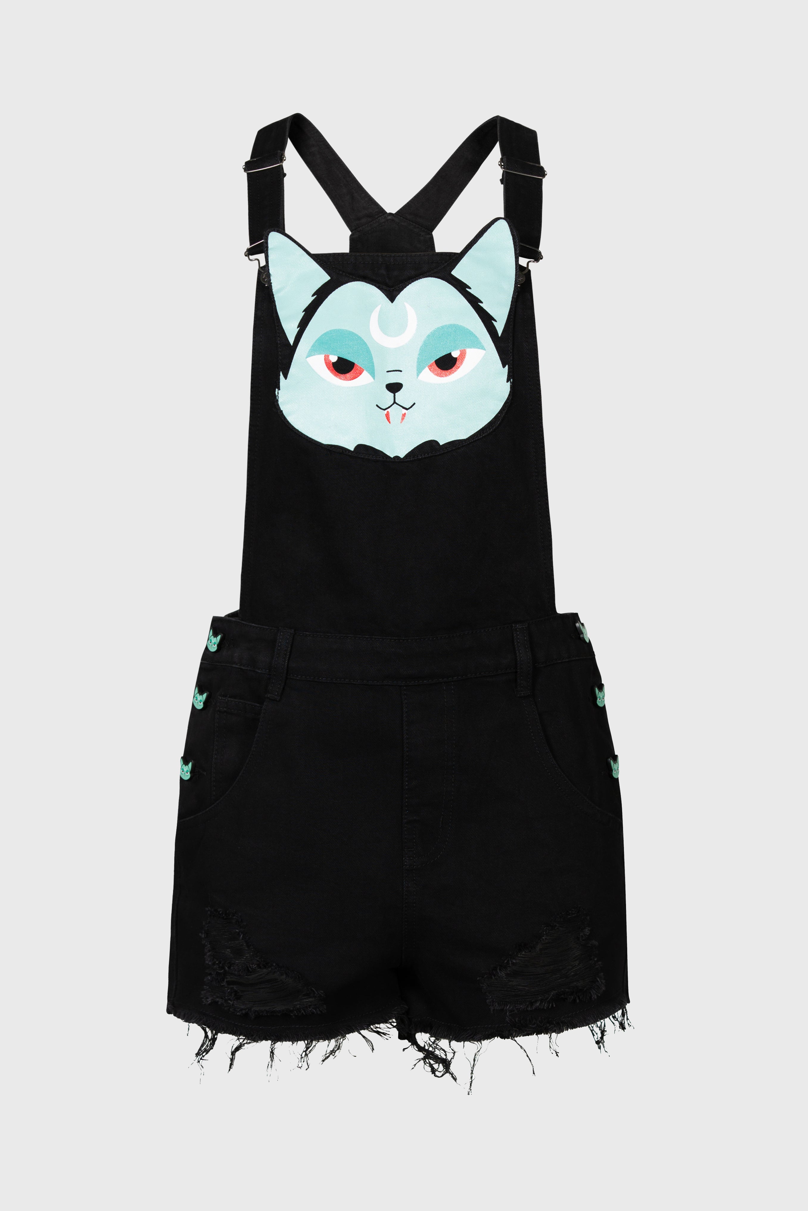 Killstar Lil Vampurr Denim Overalls - Gothic Distressed Fit