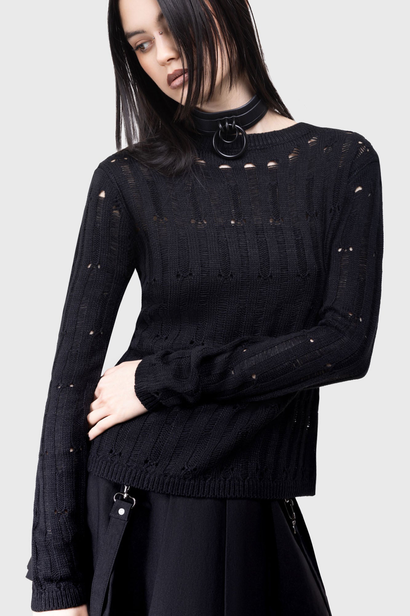 Webelia Distressed Soft-Stretch Knit Sweater
