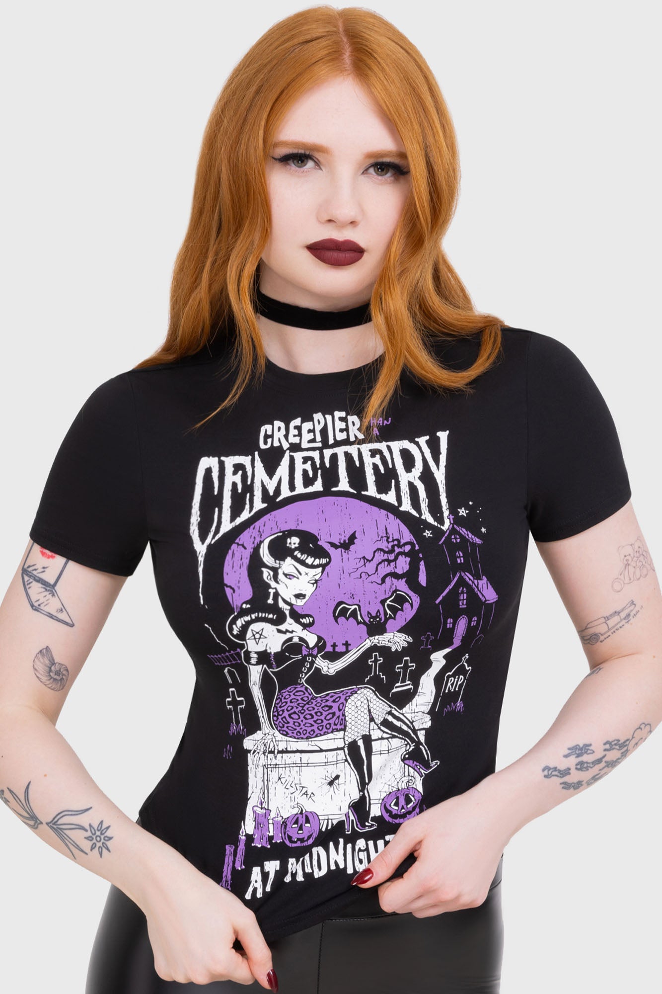 KILLSTAR Cemetery Graphic Cotton T-Shirt - Fitted & Stretchy