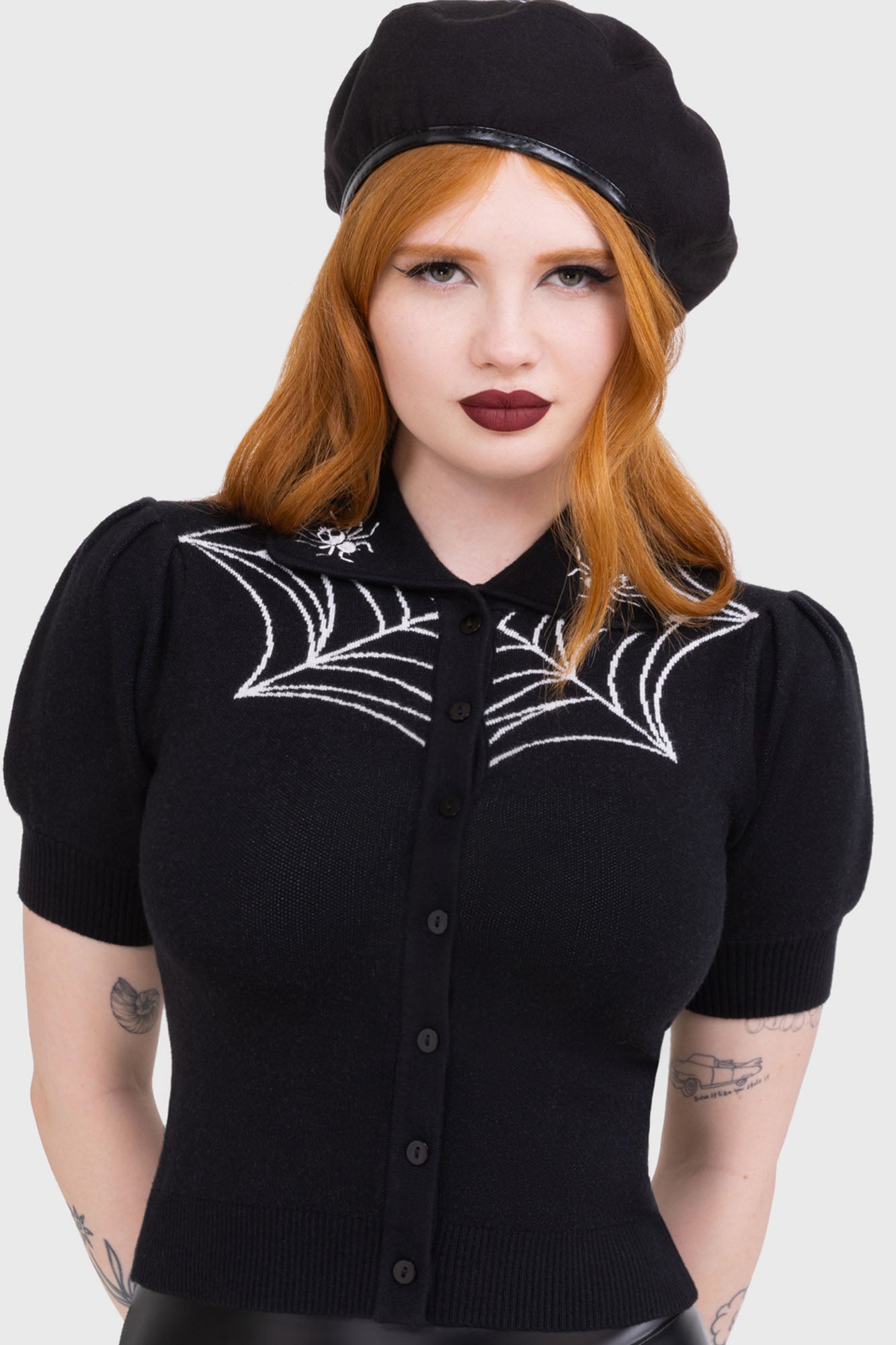 Killstar Cobweb Sally Knitted Cardigan with Spider Embroidery