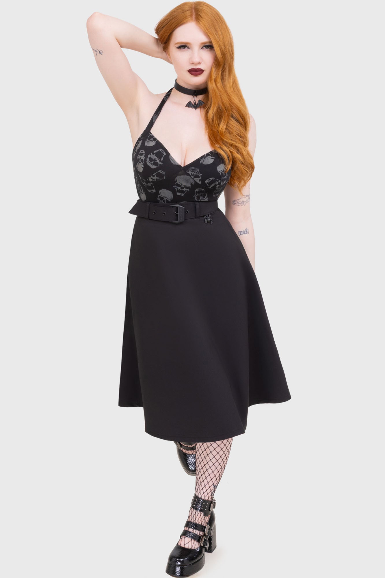 KILLSTAR Dixie Skull Print Cotton Halter Top - Adjustable Straps