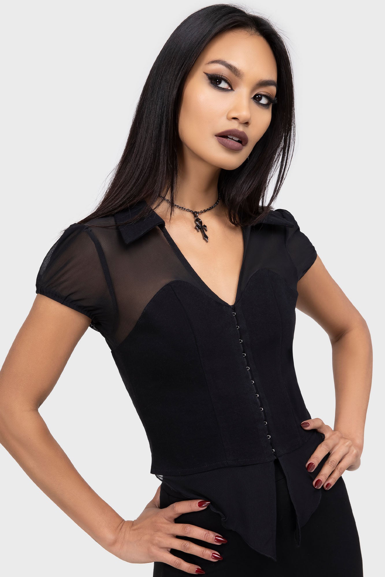 Killstar Cryptic Cora Denim Mesh Top