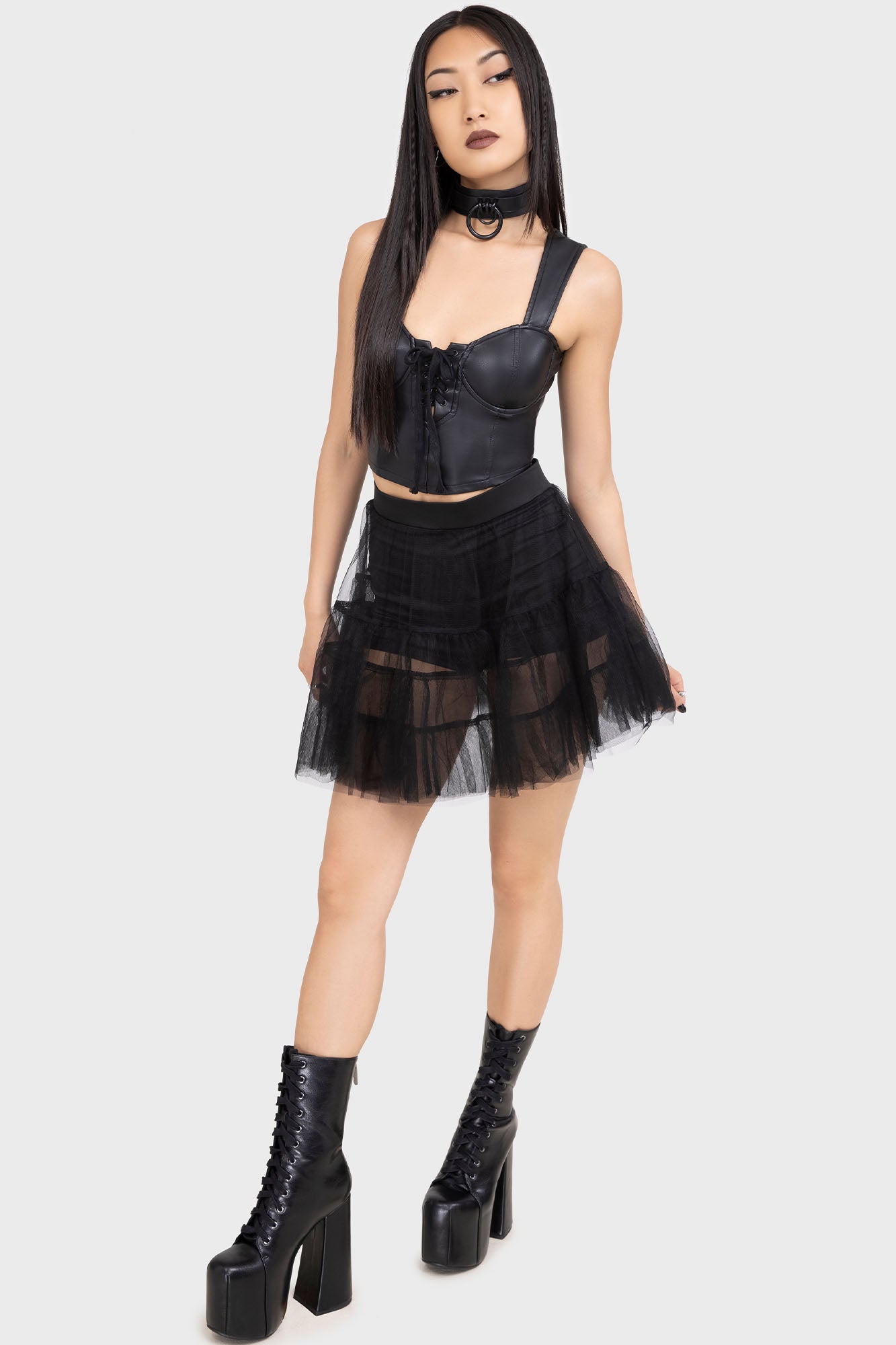 KIHILIST Tulle Mini Skirt with Attached Shorts – Stretch Fabric