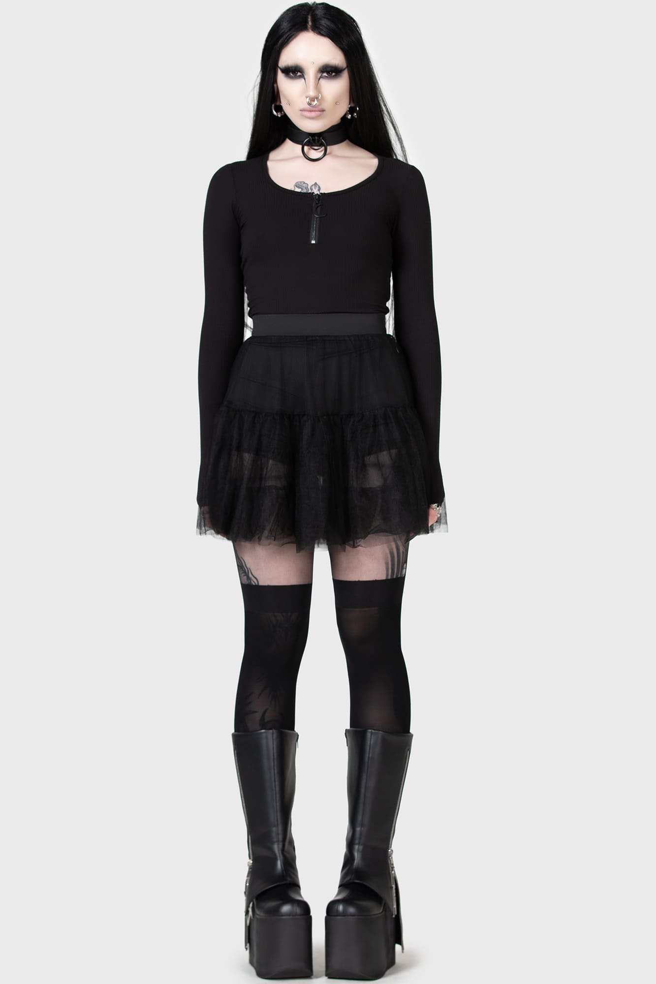 KIHILIST Tulle Mini Skirt with Attached Shorts – Stretch Fabric