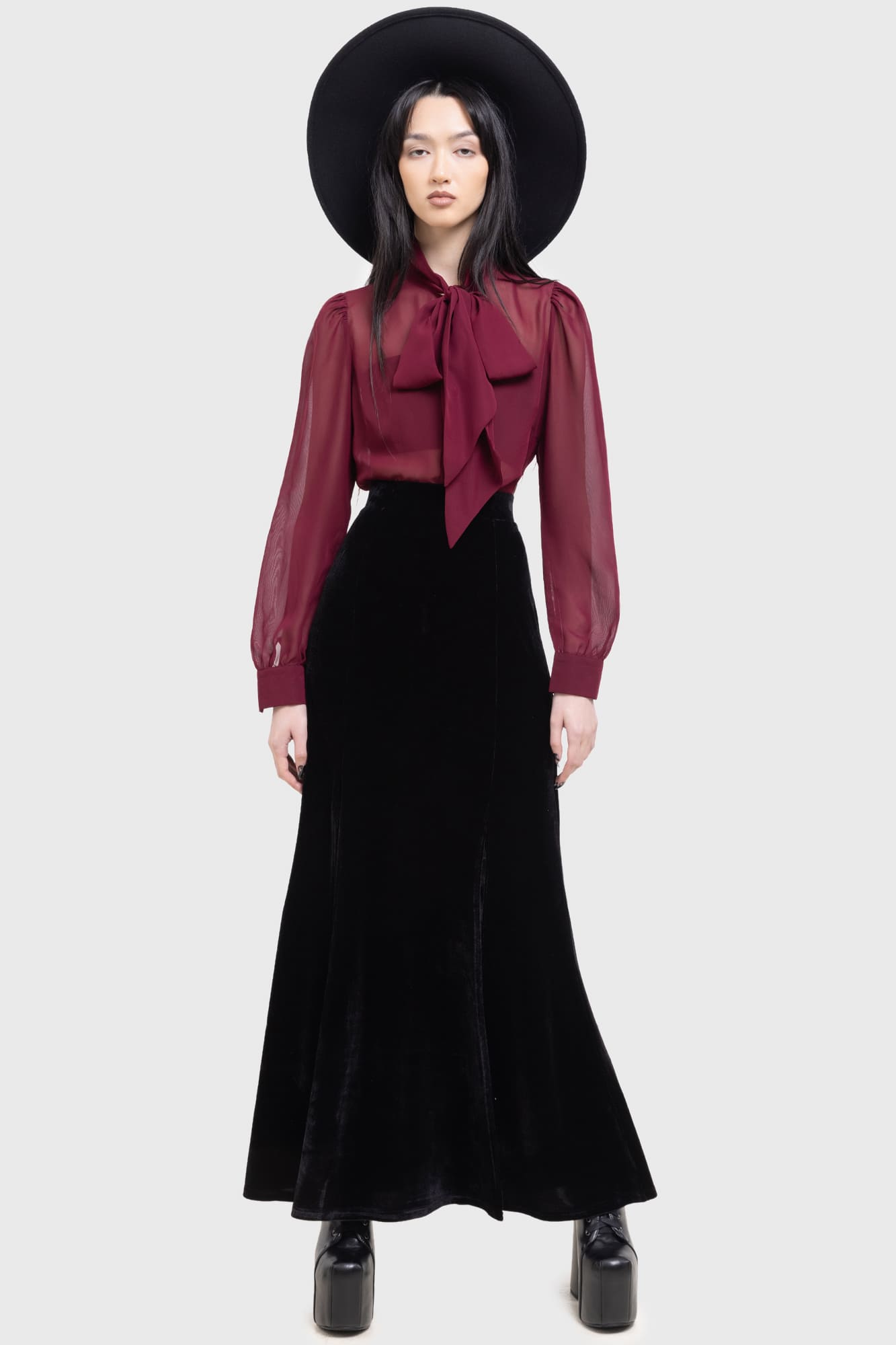 Void Viper Velvet Maxi Skirt with Double Slit - KIHILIST