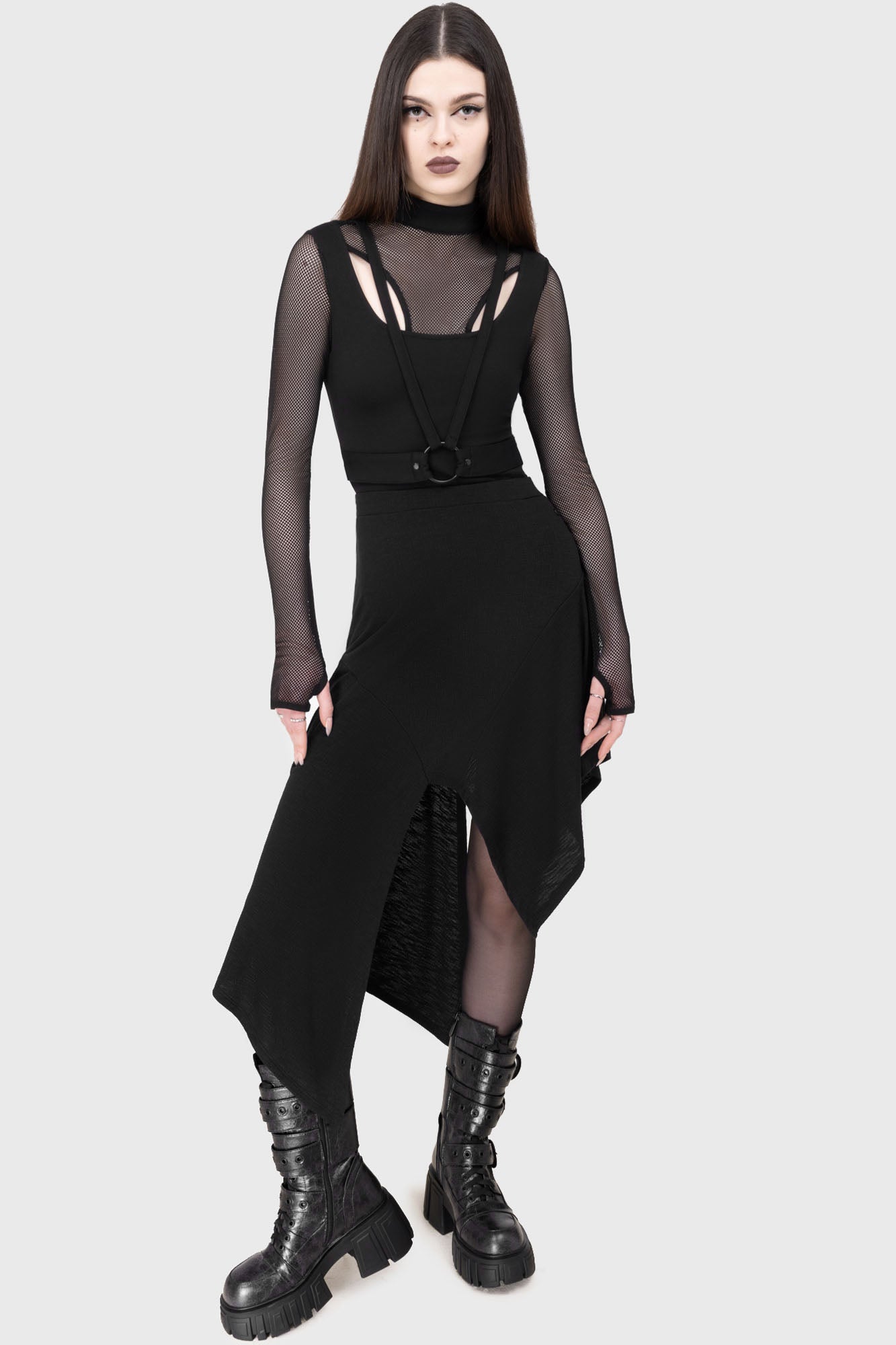 Killstar Crimsolite Midi Skirt - Soft Stretch Jersey, Asymmetric Hem