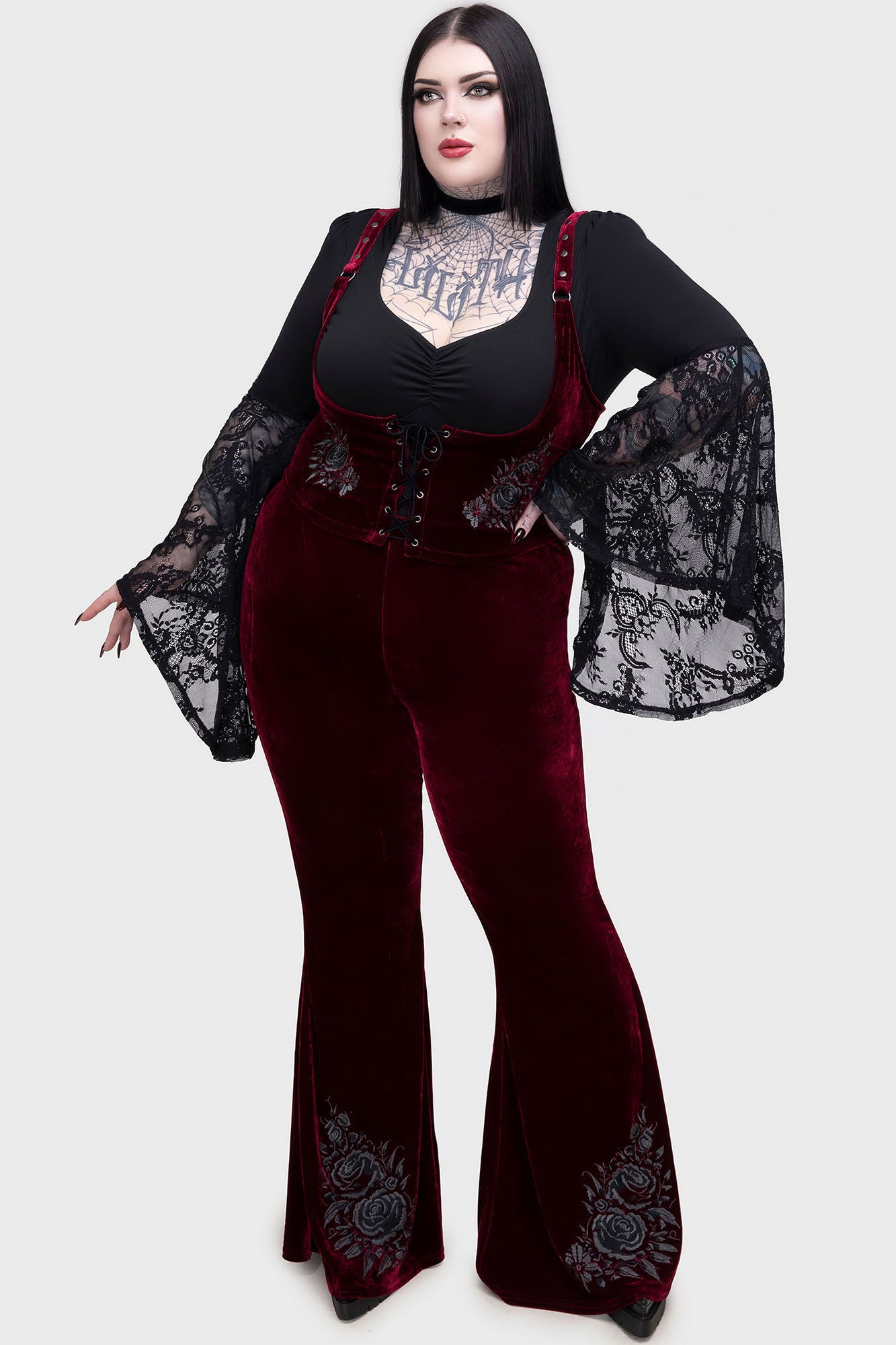 Killstar Devil's Rose Velvet Flare Pants