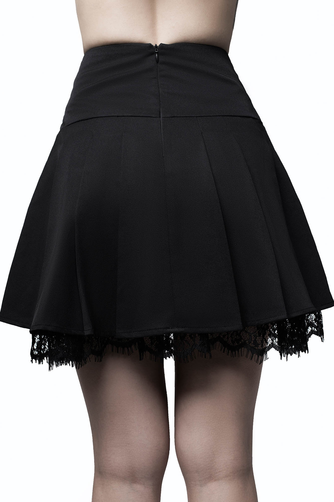 Killstar Abbey Pleated Velvet Skirt with Embroidery