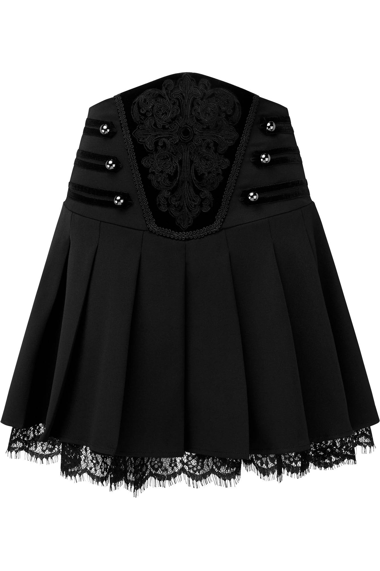 Killstar Abbey Pleated Velvet Skirt with Embroidery