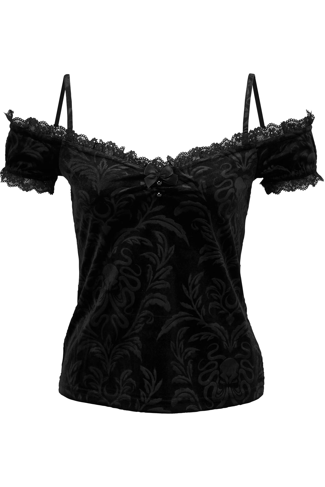 Killstar Agatha Velvet Bardot Top with Corset Back