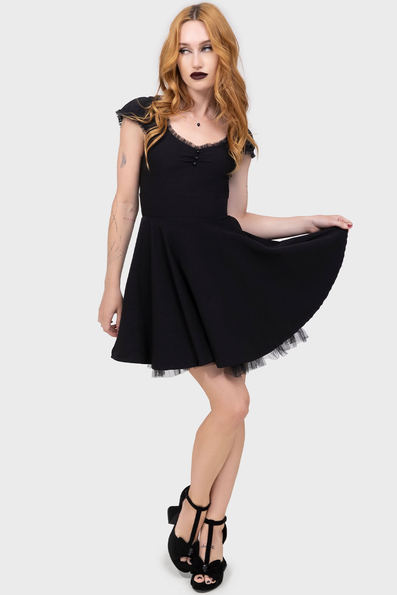 Killstar Aisling Black Mini Party Dress with Tulle Trim