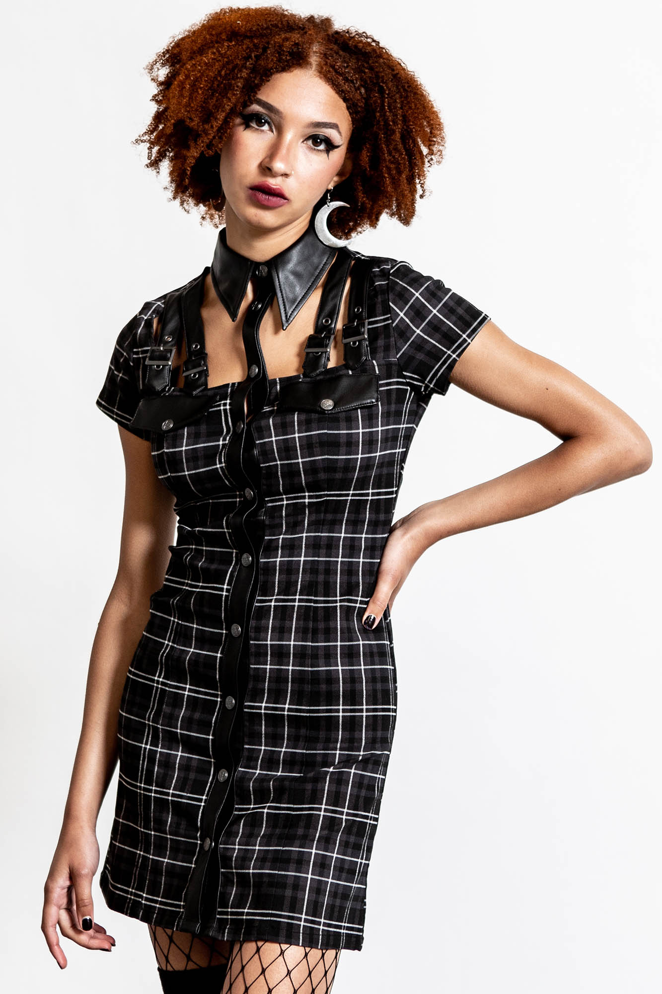 Killstar All Attitude Ash Tartan Cut-Out Dress with Buckle Detail