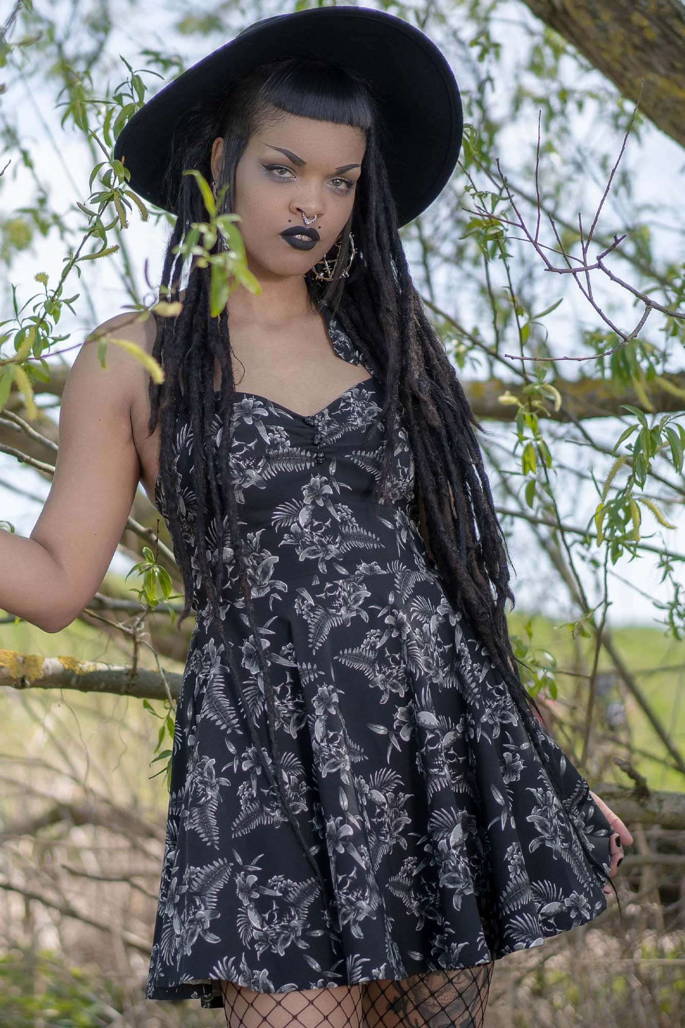 Killstar Aloha From Hell Skater Dress - Gothic Halterneck Fit