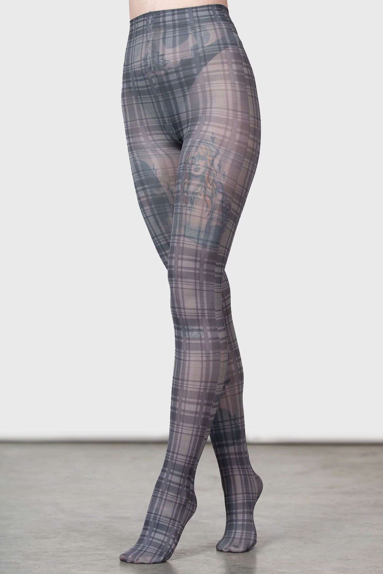 KILLSTAR Anna Grey Tartan Sheer Tights - Soft Stretch
