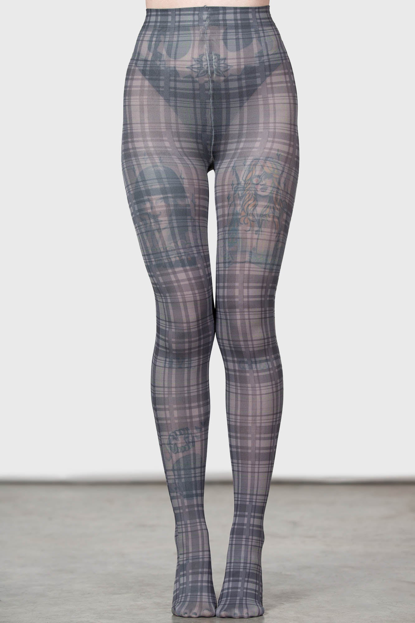 KILLSTAR Anna Grey Tartan Sheer Tights - Soft Stretch
