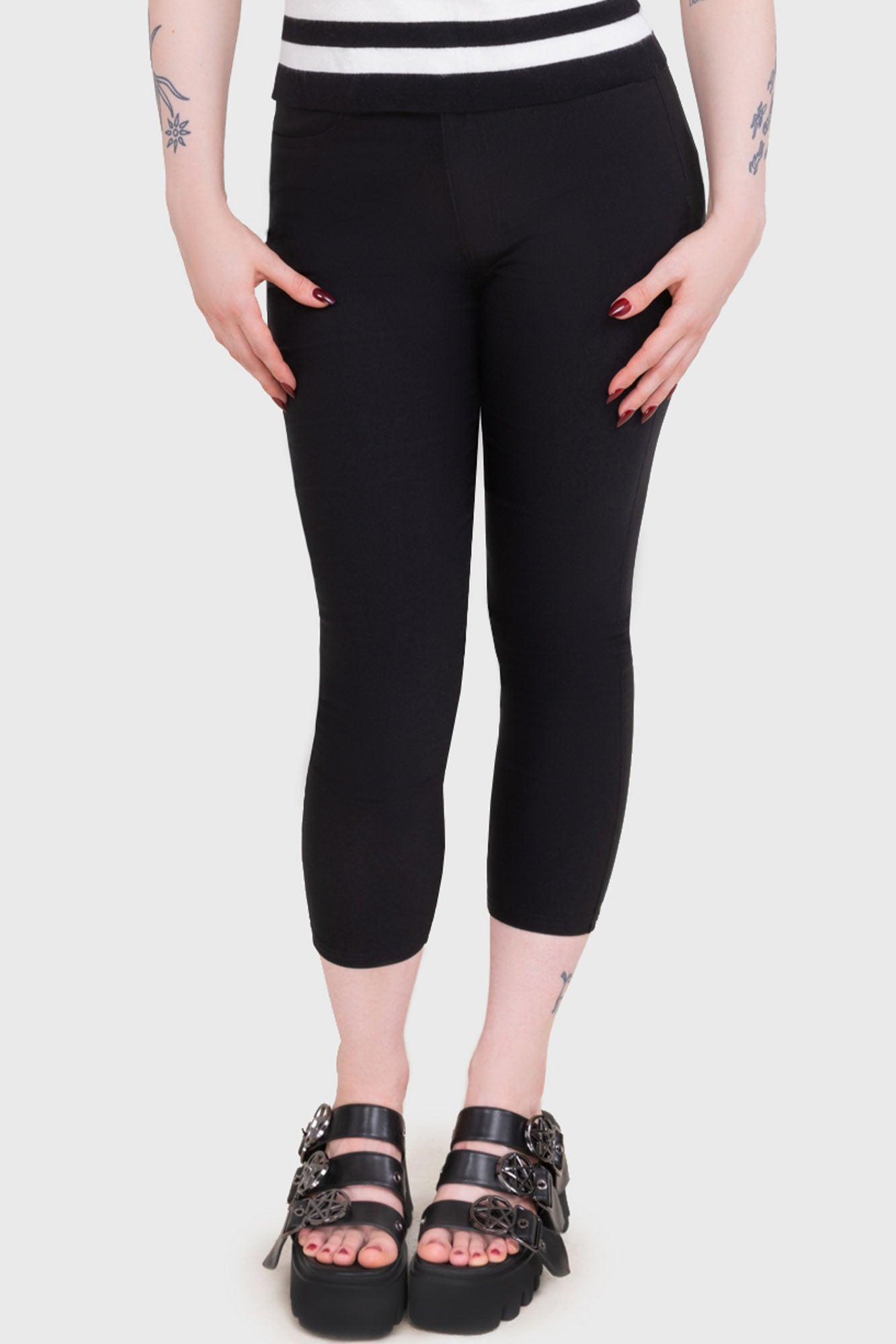 Killstar Anomaly Capri Pants - Stretchy Woven Fabric, Functional Pockets