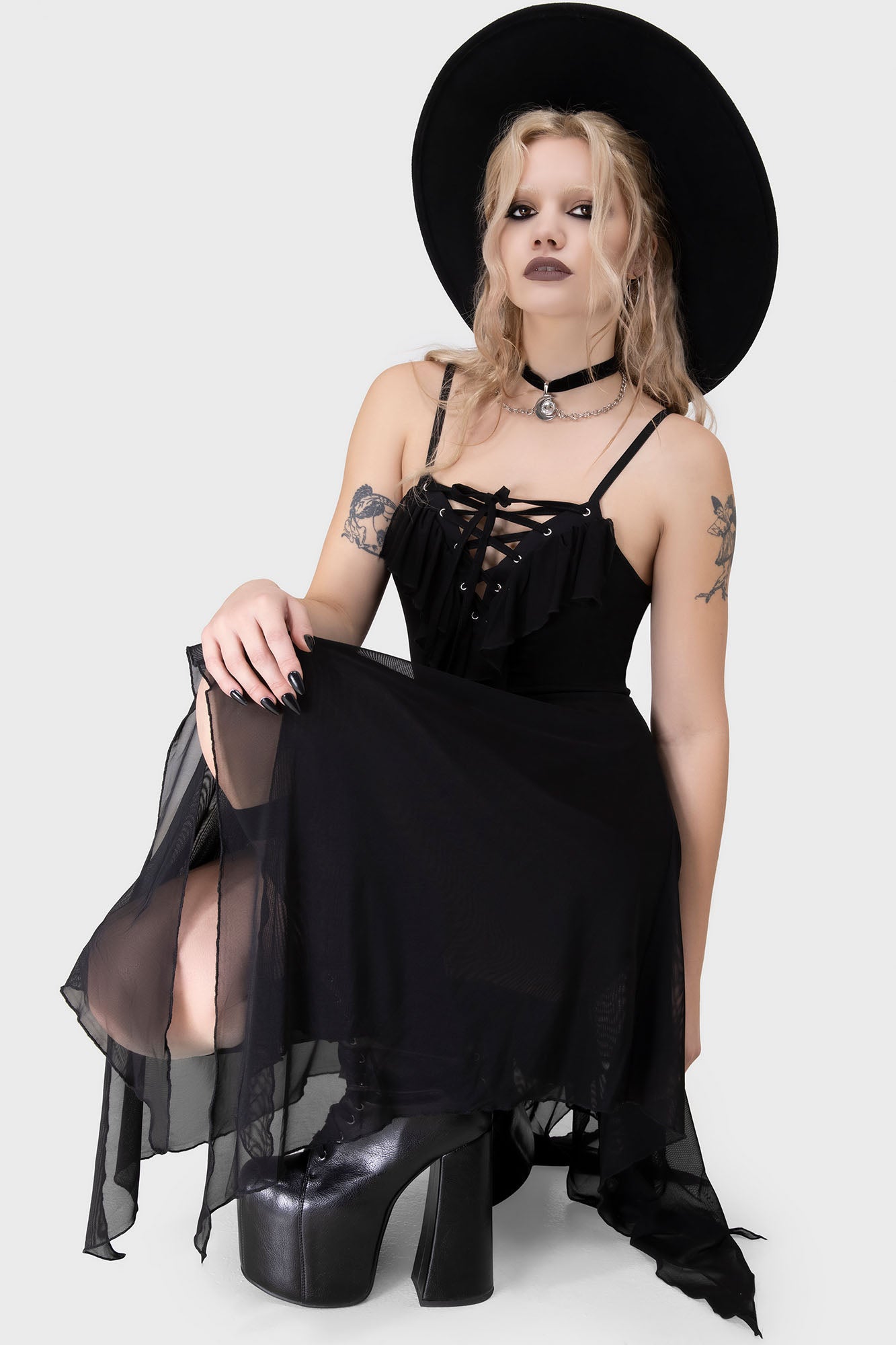Killstar Anshee Lace-Up Gothic Dress with Adjustable Straps