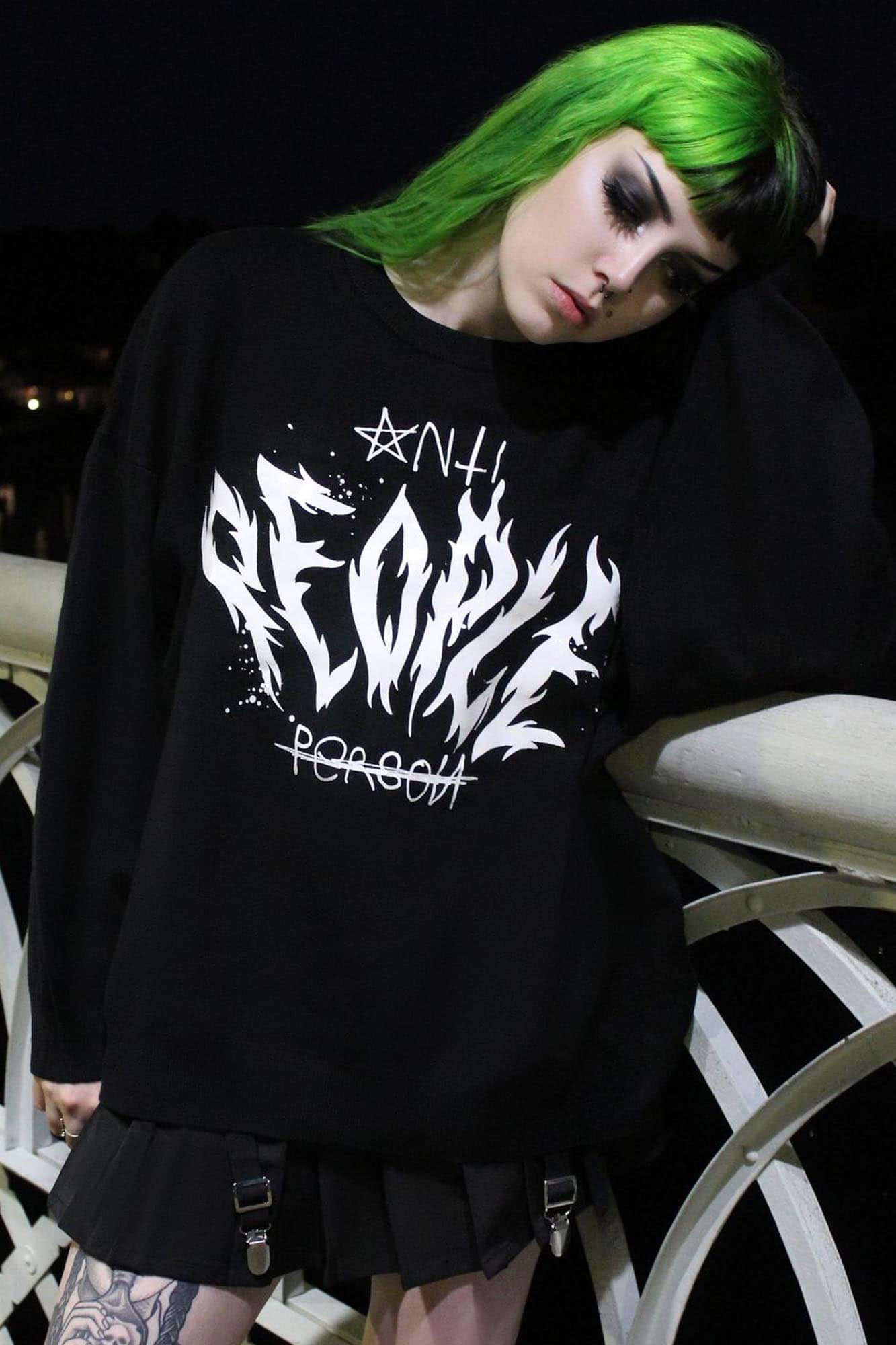 Killstar Batwing Sweater - Anti People Graphic Knit Top
