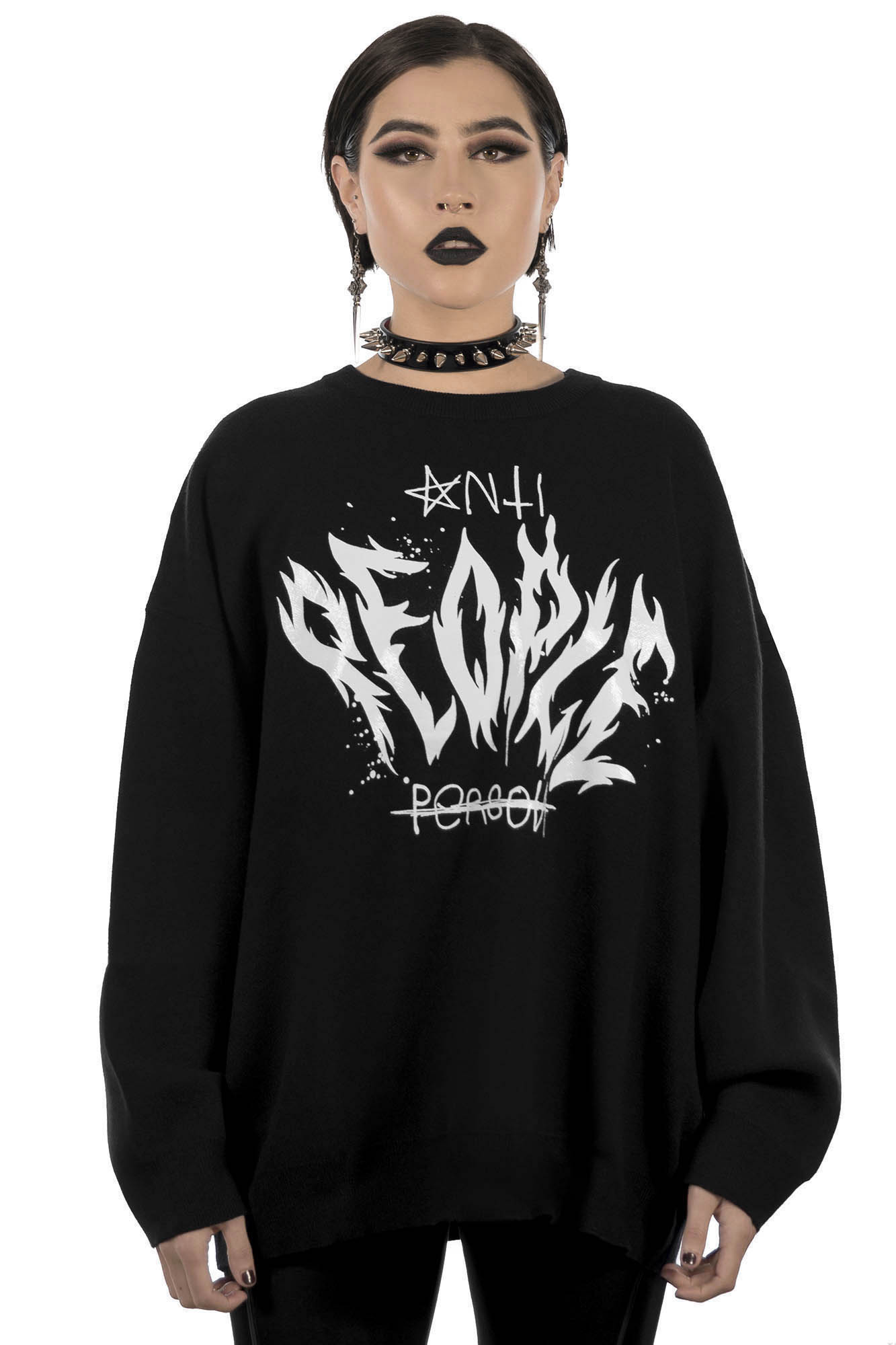 Killstar Batwing Sweater - Anti People Graphic Knit Top