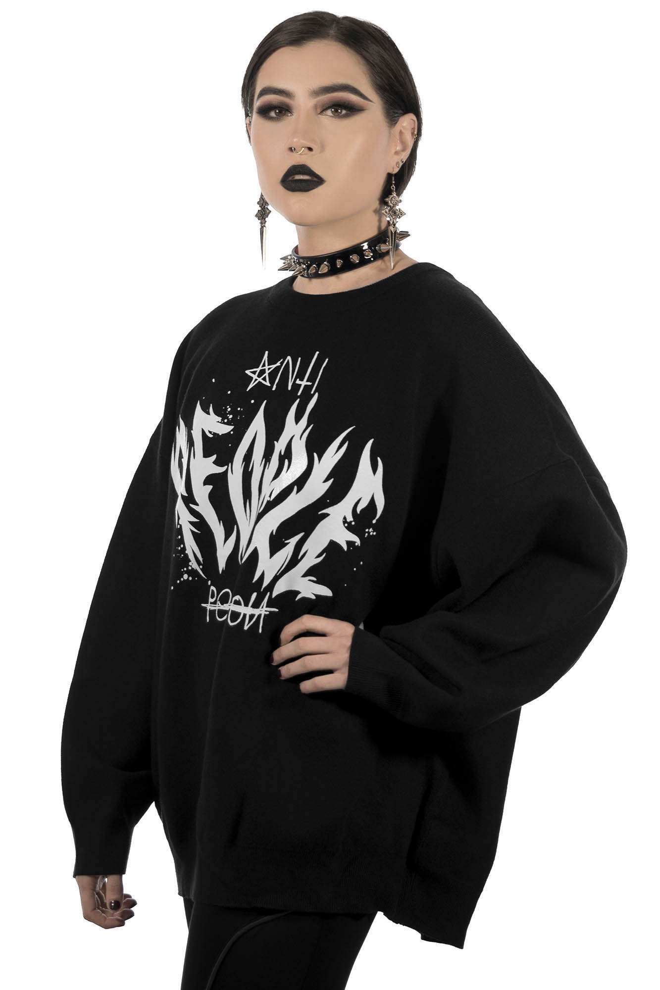 Killstar Batwing Sweater - Anti People Graphic Knit Top